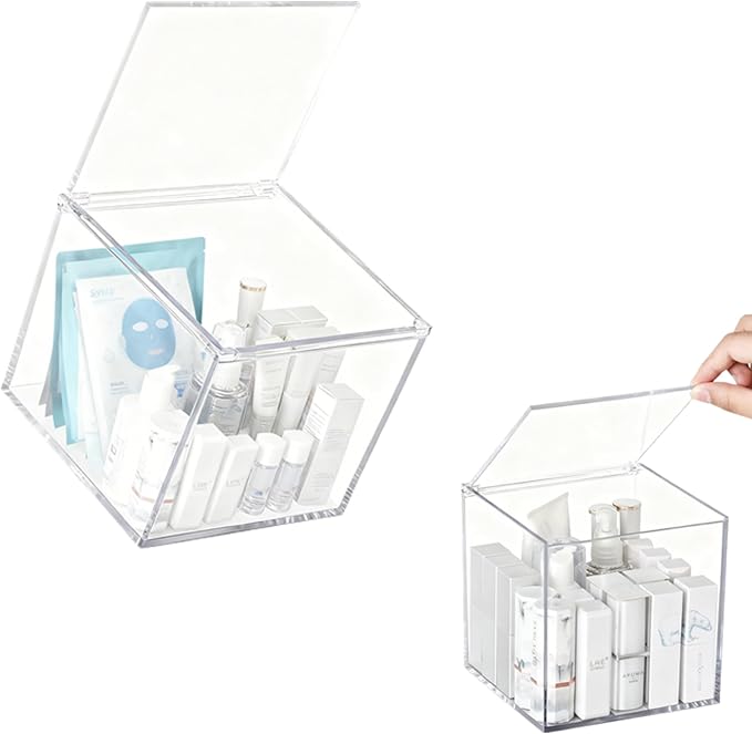 Acrylic Hinge Lid Box Clear Storage Box with Lid, Transparent Keepsake Box for Storage Wedding Card, Trinkets, Photo and More, Cute Acrylic Box for Women and Girl