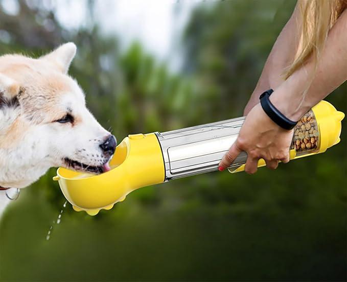 16.9oz Portable Pet Water Bottle Food Container,Travel Drink Feeder Cup Food Dispenser with Poop Shovel 17Pcs Waste Bag,for Dog Pets Walking Hiking (Blue, 10.1oz(300ml))