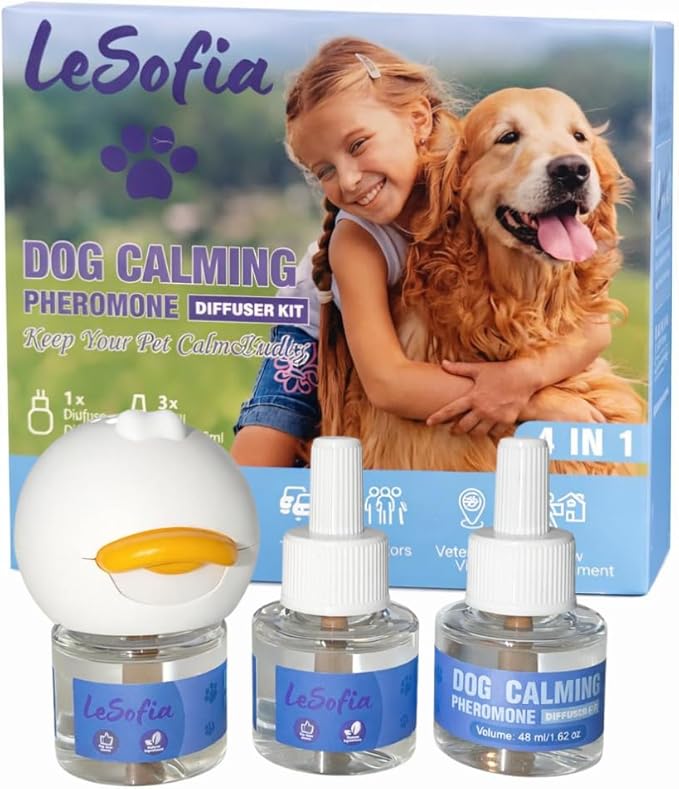 Dog Pheromones Calming Diffuser, 90-Day Dog Calming Diffuser - 1 Diffuser & 3 Refills Top Advantageous Kit Dog Calming Diffuser – Helps Reduce Scratching,Peeing,Hiding Urine,Marking Aggression