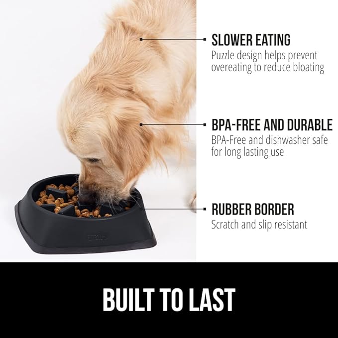 Gorilla Grip Dog Bowl Set of 2 and Slow Feeder Dog Bowl, Pet Bowls 4 Cups Stainless Steel, Pet Bowls 2 Cups Prevent Overeating, Both in Black, 2 Item Bundle