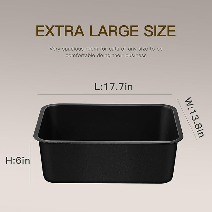 Stainless Steel Cat Litter Box - Large Metal High Sided Litter Pan, Non-Stick & Odor-Free, Easy to Clean, Anti-Leakage Pet Toilet for Cats/Kittens/Rabbits（17.7" L x 13.8" W x 6" H）