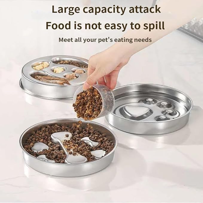 Stainless Steel Slow-Feed Dog Bowl Designed specifically for French Bulldog, This Double-Sided Anti-swallowing pet Food Bowl Features Raised barriers and is Easy to Clean A