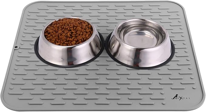 LuxPal Large 17X15 Premium Grade Silicone Dog & Cat Indoor or Outdoor Food Mat for Pets and Animals None Slip Food Tray Placemat for All Floors, Washable, Food Grade, (Grey)