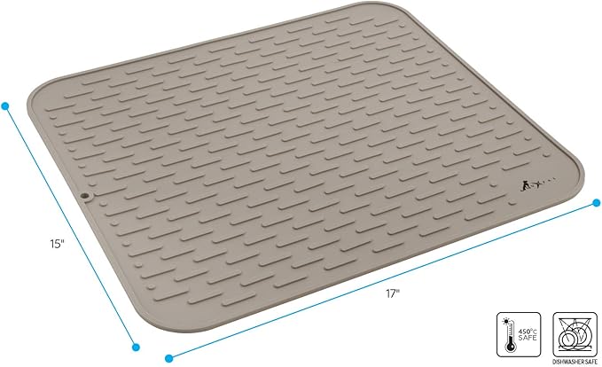 LuxPal Large 17X15 Premium Grade Silicone Dog & Cat Indoor or Outdoor Food Mat for Pets and Animals None Slip Food Tray Placemat for All Floors, Washable, Food Grade, (Brown)