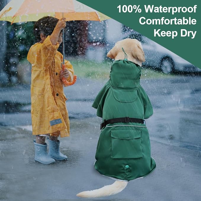 Reflective Dog Raincoat Waterproof Adjustable Dog Hooded Poncho Raincoat for Medium Large Dogs, Lightweight Pet Rain Jacket(Green, 4XL)