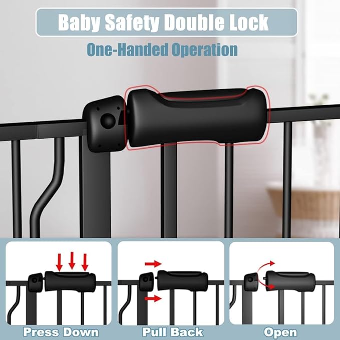 48-53 Inch Extra Wide Baby Gate for Stairs, Safety Dog Gate for Doorways, Pressure Mounted Walk Through Child Gate for Kids Pets No Drill Indoor and Outdoor, Black