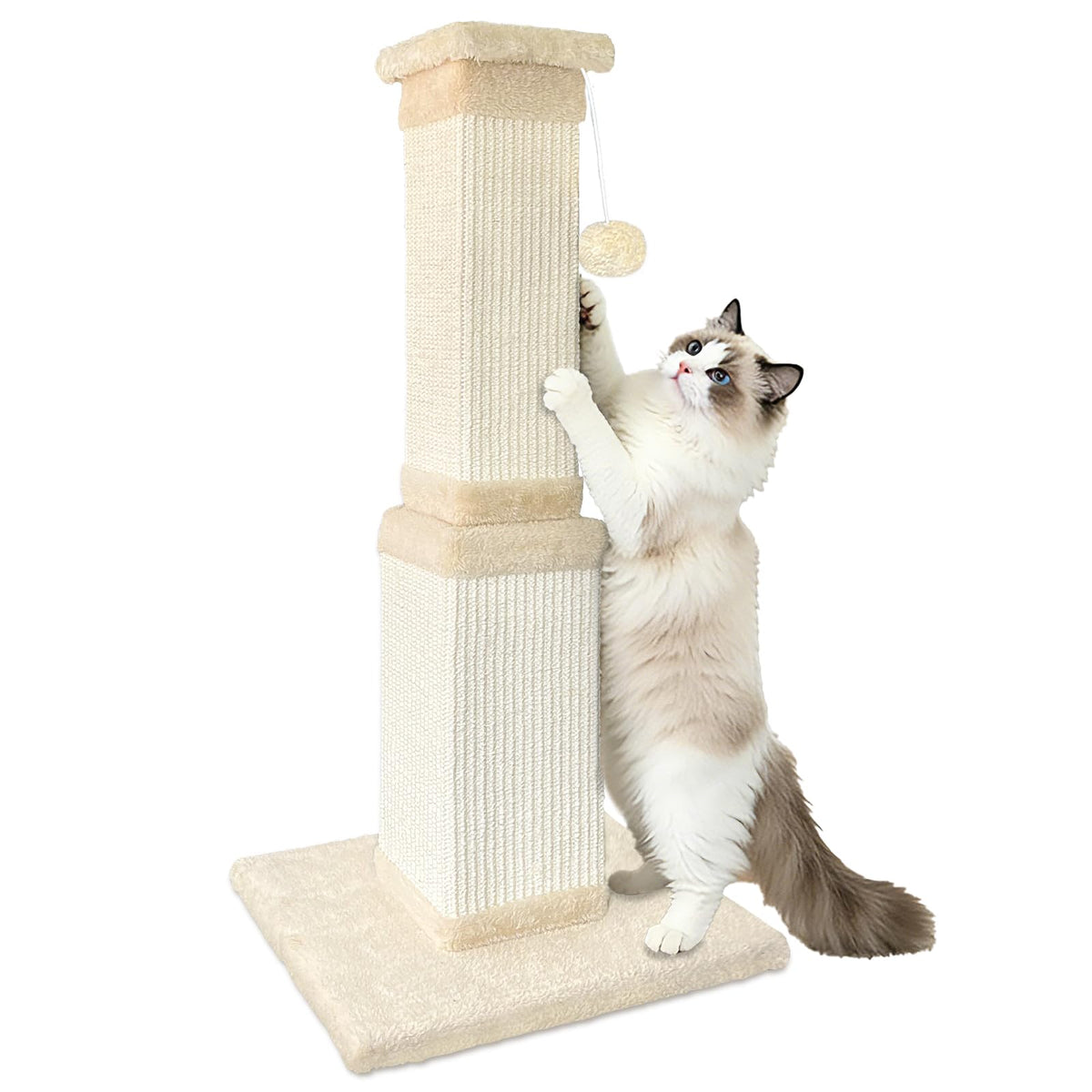 Cat Scratching Post for Indoor Cats, 32Inch Sisal Cat Scratcher, Beige