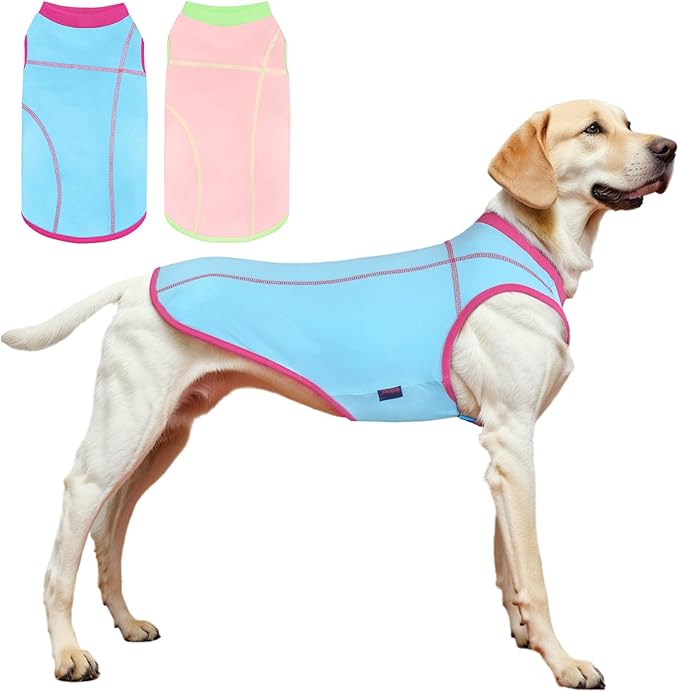 2 Pack Dog Summer Clothes Color Blocking Dog Shirts for Medium/Large Dogs Stretchable Doggy Cooling Vest Breathable Sun Protection Shirt Fashion & Bright Color for Boys Girls
