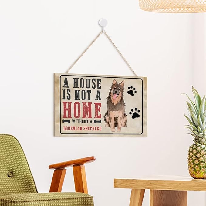 Dog Lover Gift Fuuny Wood Sign A House Is Not A Home Without A Bohemian Shepherd Retro Dog Paw Print Wall Art Decorative Home Kitchen Living Room Beroom Nursery Decor Signs 10"x16"