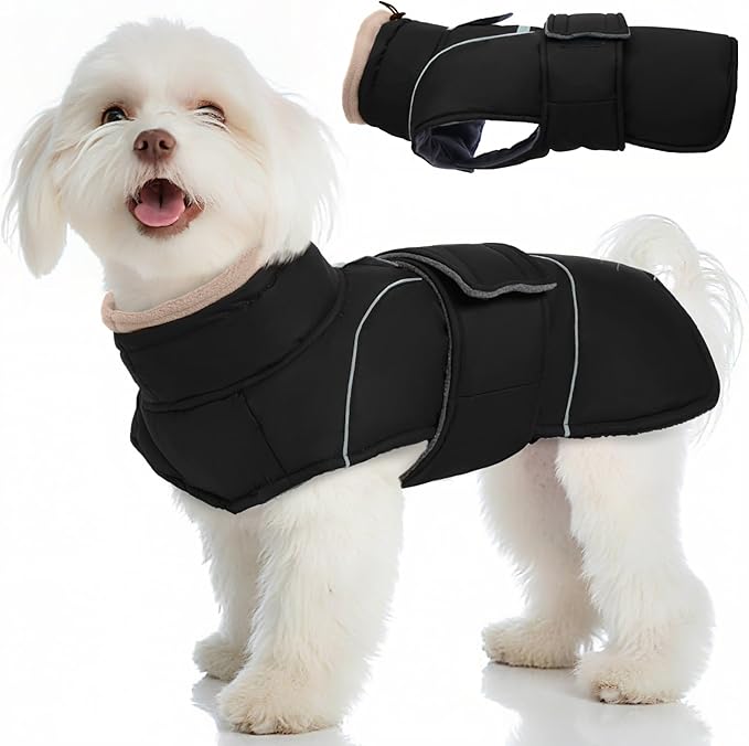 Black Dog Coat Soft Pet Sweater for Cold Weather Warm Pet Winter Coat with Leash Hole Waterproof Dogs Jacket with Fleece Lined Thick Pets Clothes with Windproof Puffer Coats for Medium Dogs