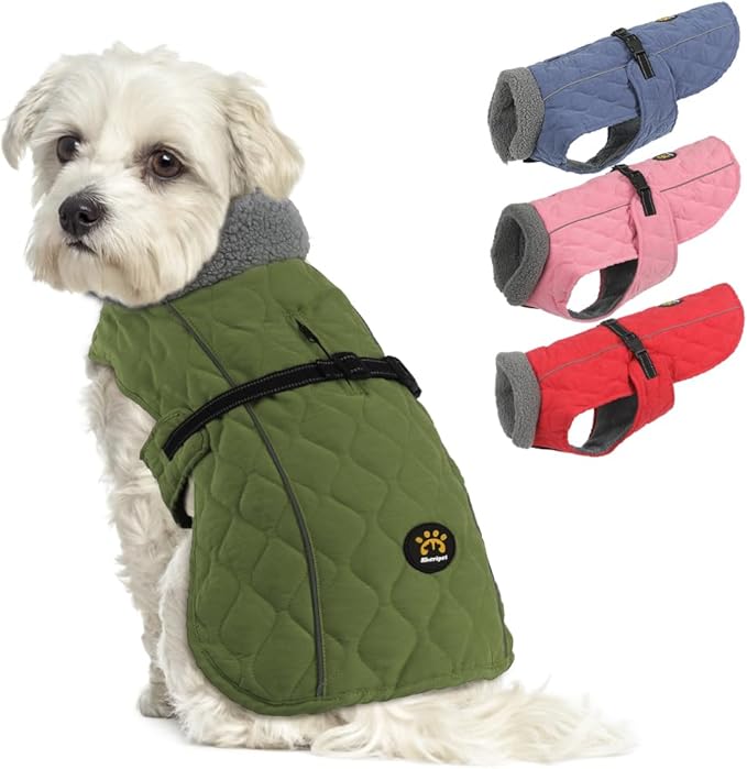 Dog Jackets, Furry Collar Winter Coats for Dogs with Fleece Lining, Water Resistant Reflective Winter Dog Jackets, Adjustable Warm Windproof Pet Coats for Large Dogs, Green L