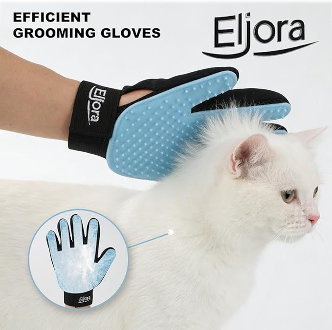 Pet Grooming Glove & Dematting Comb Set – Anti-Slip Handle Deshedding Comb+ Gentle Massage Glove (Pair) for Dogs & Cats (Gloves (Pair))