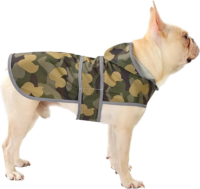Dog Raincoat for Medium Dogs Waterproof Hooded Rain Jacket with Reflective Strips Leash Hole & Poncho Adjustable Fit (CamoDuck,M)