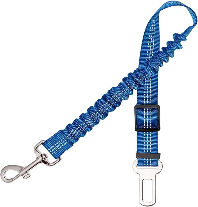 Dog Seat Belt for Car - Adjustable Dog Car Safety Harness, Elastic Cushioning Seatbelt Leash, Reinforced Metal Buckle Anti-Tangle Design, for Small and Medium Pets (Blue)