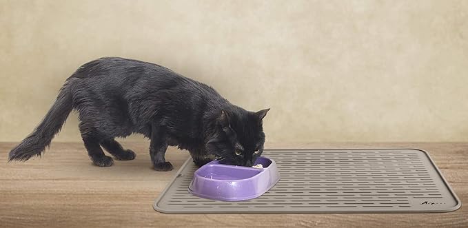 LuxPal Large 17X15 Premium Grade Silicone Dog & Cat Indoor or Outdoor Food Mat for Pets and Animals None Slip Food Tray Placemat for All Floors, Washable, Food Grade, (Brown)