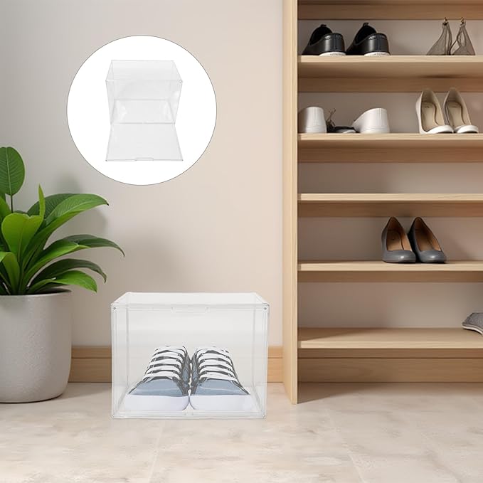 Large Acrylic Shoe Storage Box Organizer 45x33x33cm Stackable Plastic Sneaker Display Container with Side Opening for Closet Entryway under Bed