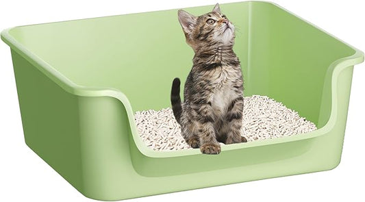 Open-Top Large High Sides Cat Litter Box with Low Entrance, Suitable for Small and Elderly Cats, Anti-Splash, 19.8” x15.6”x7.3” for Indoor Use (Green（Fluorescent Lime Green）)