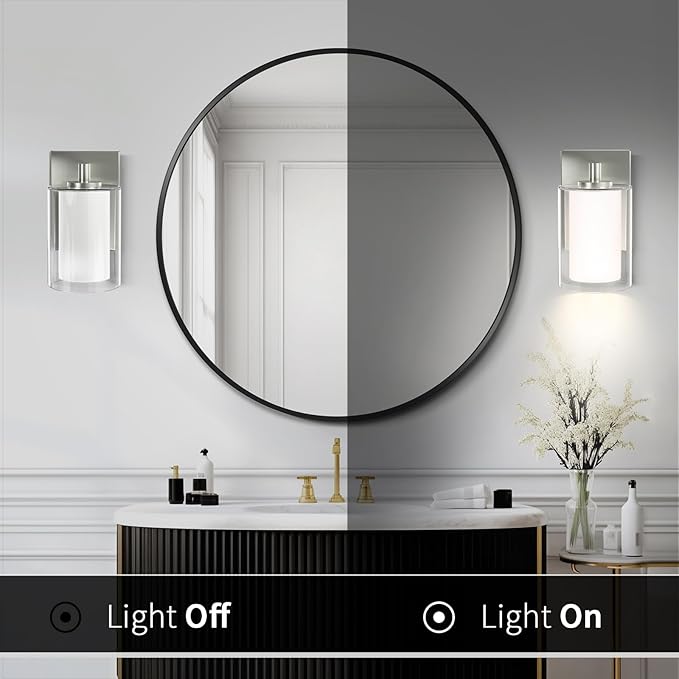 Kalium Wall Sconces Set of Two Modern Vanity Lights with Double Clear Glass Shade Brushed Nickel Indoor Farmhouse Wall Light for Bathroom Living Room Bedroom Hallway Bulb E26 Base (2PCS)