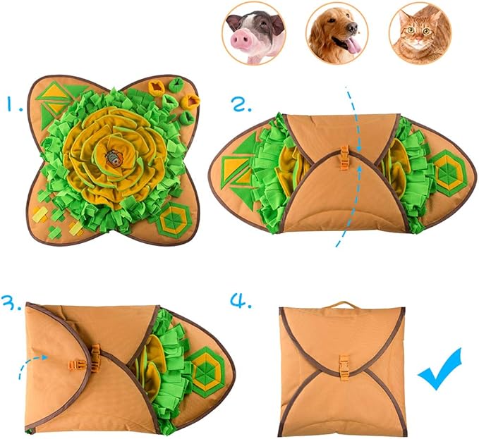 AWOOF Snuffle Mat Pet Dog Feeding Mat, 28''x28'' Interactive Dog Puzzle Toys Encourages Natural Foraging Skills