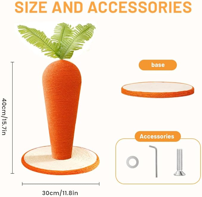 Carrot Cat Scratching Post, CuteTall Scratching Post, Indoor Nature Sisal Cat Scratcher for Cats and Kittens