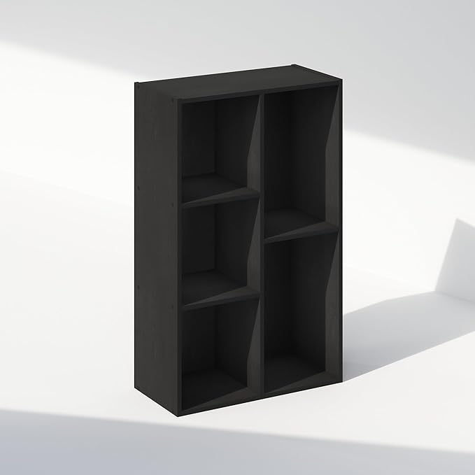 Furinno Reed Closet Organizers and Storage, 5-Cube Reversible Closet Shelves, Organization Shelf, 9.4" x 19.5" x 31.5", for Bedroom, Closet, Blackwood