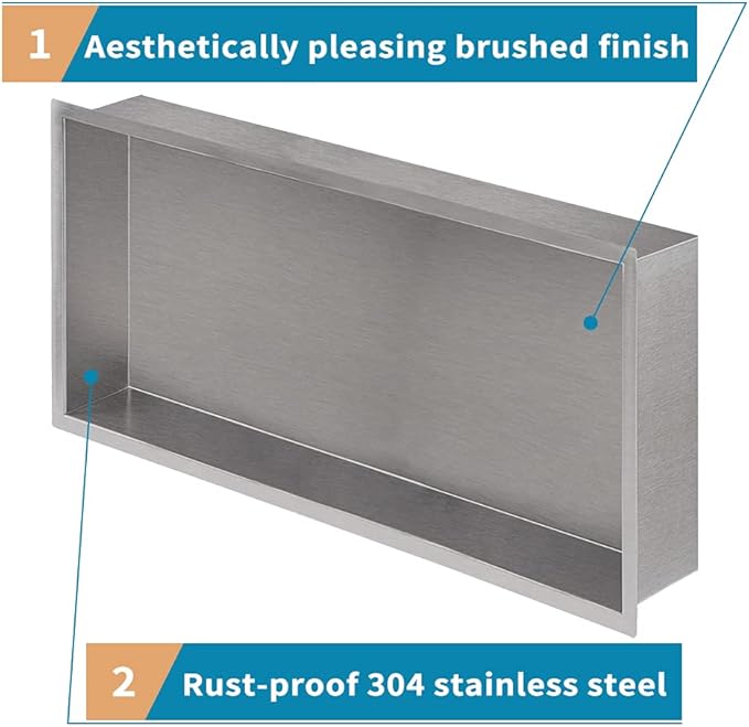 24"×12" Shower Niche Brushed Stainless Steel, Recessed Shower Caddy, Bathroom Shelf Insert Fits for 22.8"x11" Wall Hole Installation (Nickel)