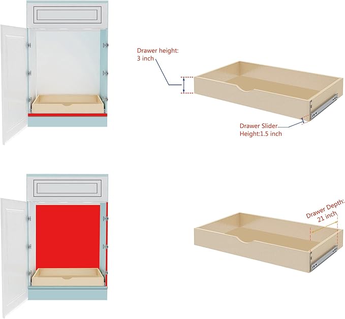 COUVER DIY Non-Assembled Birch Wood, Pull-Out Cabinet Organizers, Under Sink Organizers for Bathroom & Kitchen, Cabinet Slide-Out Organizers and Storage, Soft Closed Rail, 24 inch