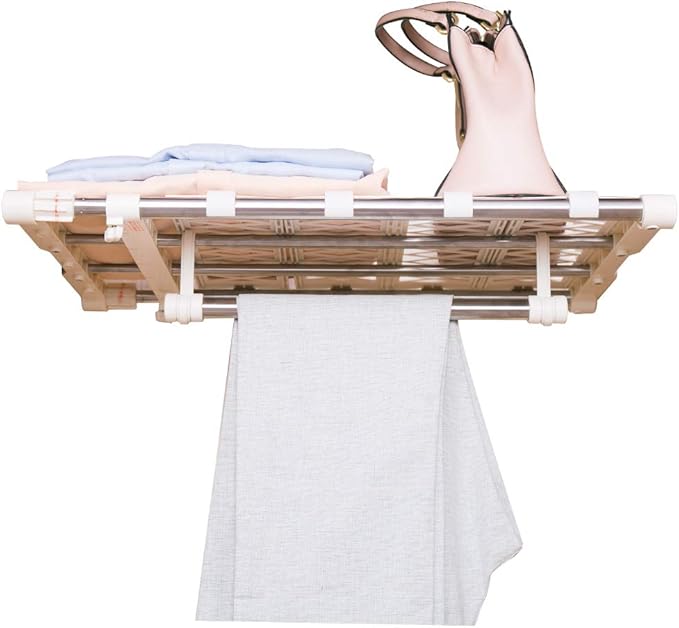 BAOYOUNI Expandable Closet Shelf Rod Clothes Storage Rack Organizer Separator Space Saving with 5 Mesh Spacers and 1 Hanging Rod, 17.72-27.56 in