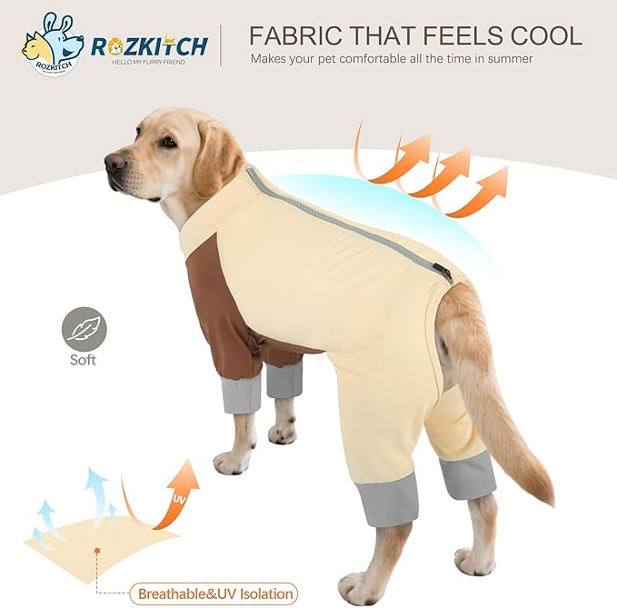ROZKITCH Dog UV Shirts UV Sun Protection Shirt Summer Cooling Jacket for Dogs, Breathable Stretch Fabric for Outdoor Adventures Hot Weather Cool Heat Protection Clothes YellowBrwon 2XL