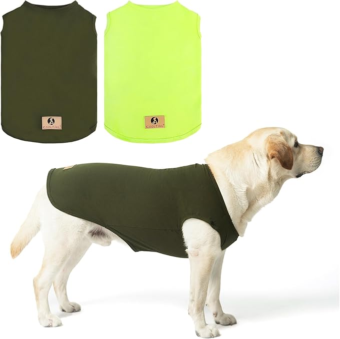 KOOLTAIL Dog Clothes for Large Dogs, 2 Pack Cotton Fall/Winter Warm Dog T Shirts Coats for Outdoor, UV & Insect Protection Anti-Hair Loss & Lightweight Pet Vest Tank Tops Apparel,Green&Light Green,3XL