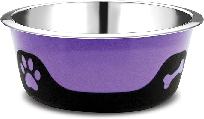 Thermocool Insulated Stainless Steel Pet Bowl - 16 Oz (Medium) Non-Slip Feeding Dish Reduces Sliding & Spills, Keeps Water Cold & Food Warm, Dishwasher Safe (Purple)