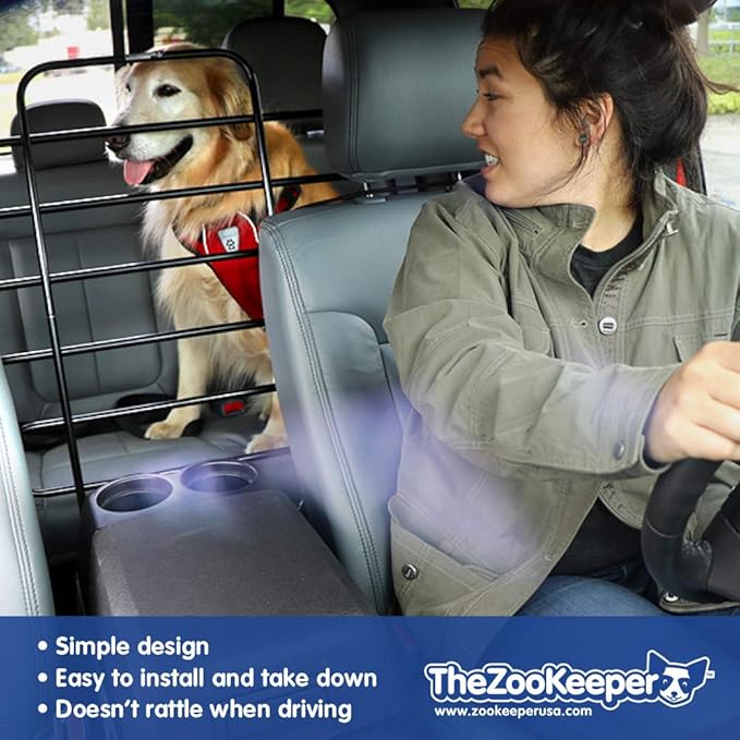 The Original Zookeeper Vehicle Pet Barrier: Adjustable Universal for Cars, Trucks, SUVs - Moves with Your Vehicle Seats. Tilt. Slide. Recline. Easy Install - Strong Metal Tubing Gate Divider