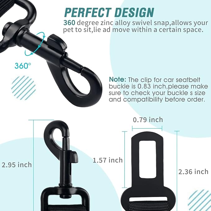 Dog Car Seat Belt – Adjustable Safety Harness with Elastic Bungee Buffer for Secure Travel – Teal