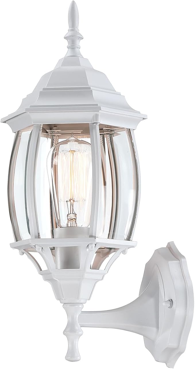 2 Pack White Porch Light - Outdoor Wall Sconce 16.8in White Outdoor Light Fixture for House Garage Metal and Glass Exterior Wall Lantern for Front Door Balcony, E26