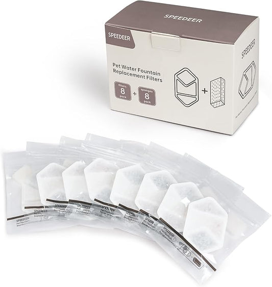 Official 8 Packs Replacement Filters & Pre-Filter Sponges for 4L/135oz Wireless Cat Water Fountain ZTI0506