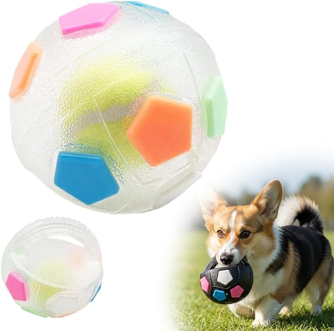 Calming Dog Toy & Fetch Ball, Interactive Squeaky Floating Kettlebell-Handle Toy for Dogs, Durable Tug-&-Chew, Bright Color for Active Pets, Relieves Anxiety & Promotes Playtime (White)
