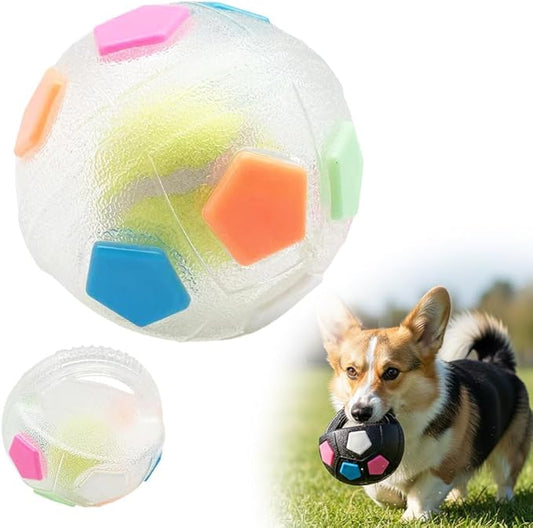 Calming Dog Toy & Fetch Ball, Interactive Squeaky Floating Kettlebell-Handle Toy for Dogs, Durable Tug-&-Chew, Bright Color for Active Pets, Relieves Anxiety & Promotes Playtime (White)