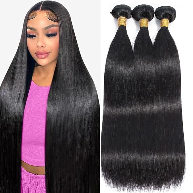 Selina Hair Straight 3 Bundles Human Hair 100% Unprocessed 12A Brazilian Virgin Hair 20 20 20 Inch Straight Hair 100g/Bundle Double Weft Human Hair Extensions Straight Weave Natural Black