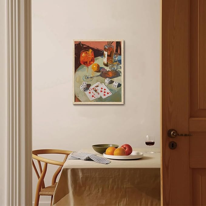 XJYISUO Framed Wall Art Dice Wall Decor Cocktail Canvas Art Poker Cards Pictures Vintage Paintings Bar Artwork For Living Room Game Room