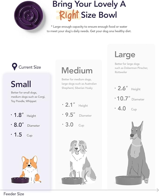 LE TAUCI Ceramic Slow Feed Raised Dog Bowls with Wooden Stand, Anti-Gulping Pet Feeding Dishes for Medium Dogs, Non-Slip, Easy to Clean, 8 Inch
