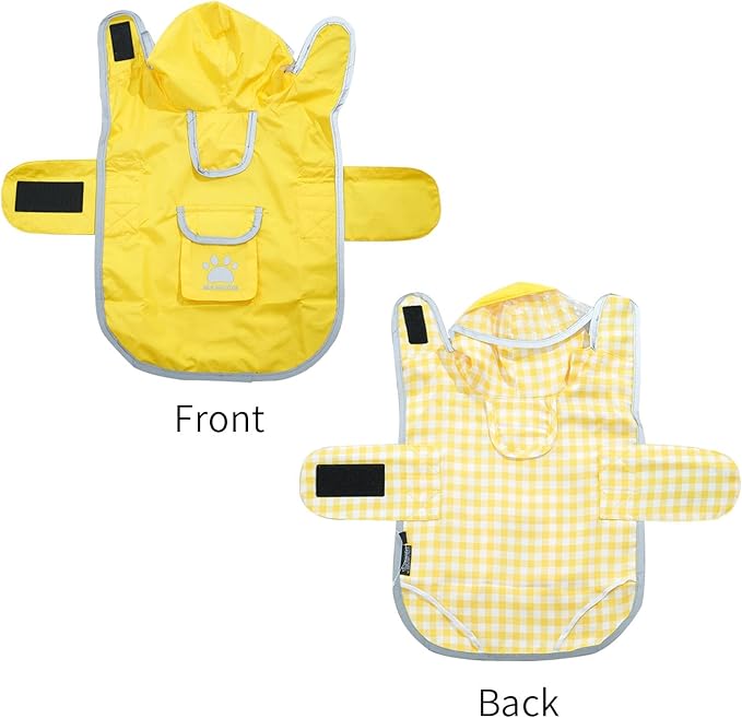 MAMORE Dog Raincoat Reversible,Waterproof Dog Rain Coat Hooded Slicker Poncho with Reflective Strip, Plaid Double Layer Rain Jacket for Small Medium Large Dogs (Yellow, X-Large)