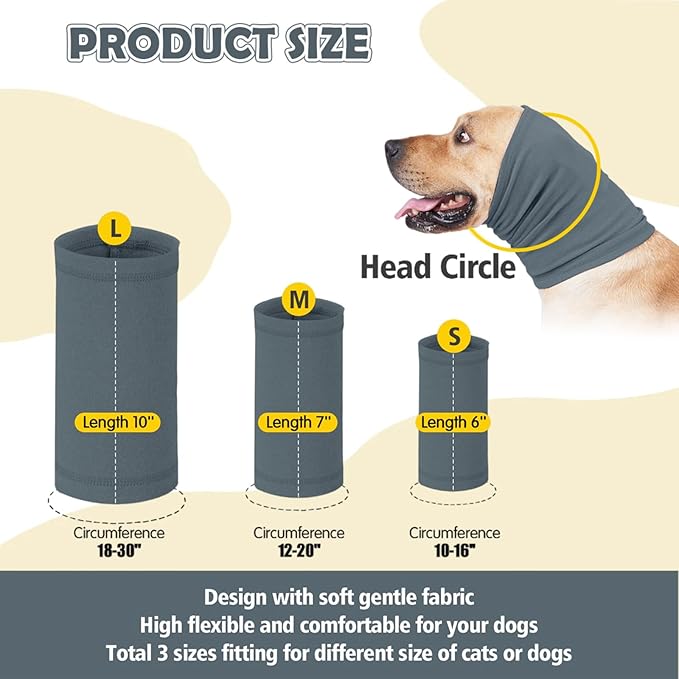 Dog Calming Hoodie Head Wrap,No Shake Anxiety Relief Quiet Thunder Vest for Dogs,Ear Protection Head Muffs for Grooming,Pet Covers for Fireworks,Vet Visits,Bathing,Grey Blue,S