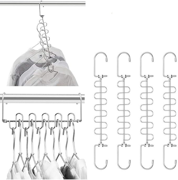 Meetu Closet Organizer - 9.5 Inch Cloth Hanger Magic Space Saving Hangers for Wardrobe Organization (Pack of 8)