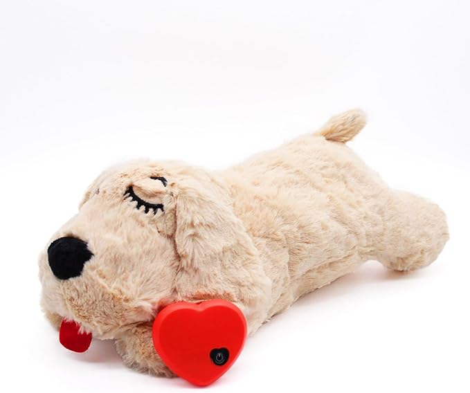 3T GROUP Puppy Heartbeat Toy Sleep Aid Puppy Essentials Dog Heartbeat Stuffed Animal Toy for Puppies Plush Pillow Pet Calming Anxiety Relief Behavioral Training(Beige)