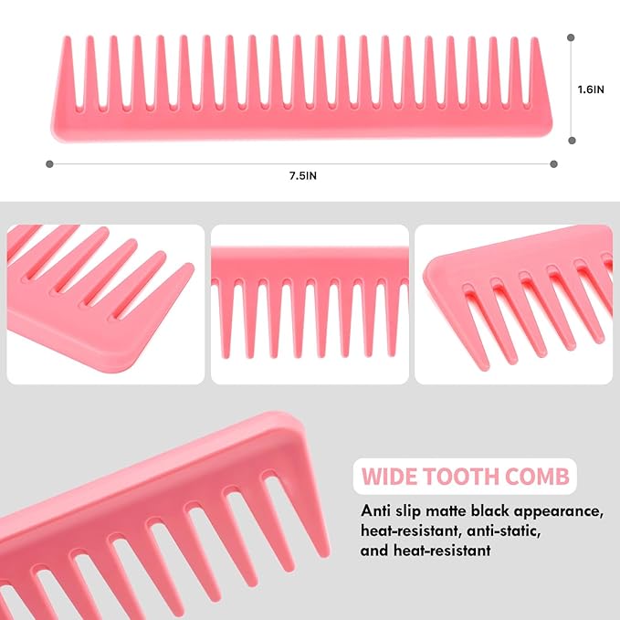 4pcs Curly Brush Set for Adult & Kids Wet or Dry Hair, Detangling Brush for 3/4ABC Hair with Wide Tooth Comb (4, Pink)
