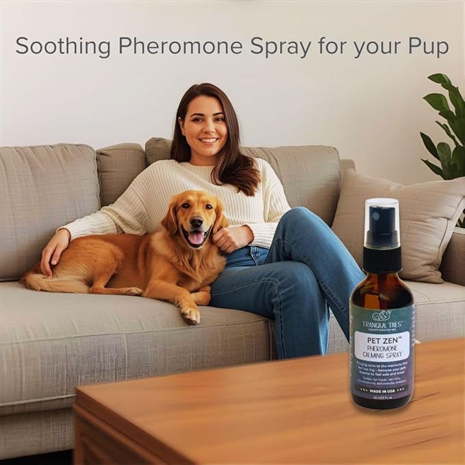 Pet Zen Pheromone Calming Spray for Dogs - Made in the USA - Alcohol-Free - for Carriers, Bedding, Travel & Vet Visits