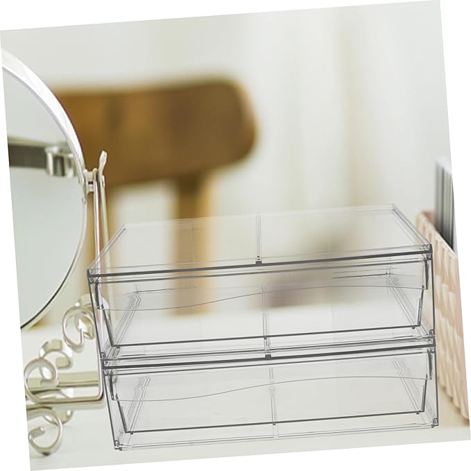 2pcs Acrylic Makeup Organizer Box Drawer Detachable Desktop Storage for Cosmetics Bathroom Accessories and Items and Easy to Clean