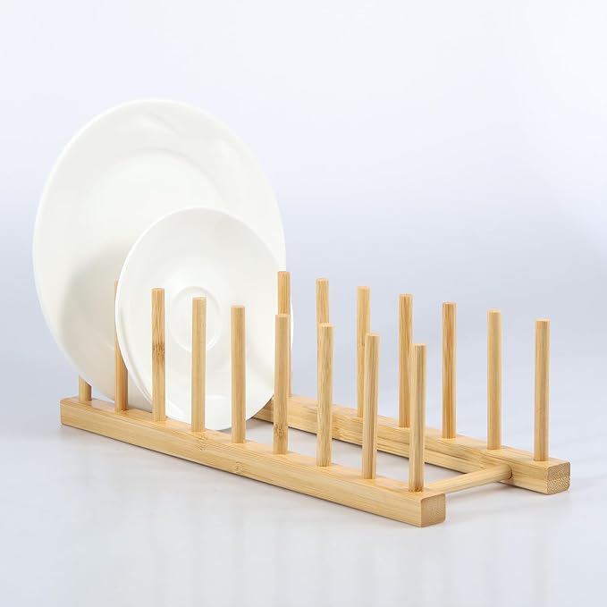 3Pcs Bamboo Dish Dying Rack Bamboo Plate Dish Rack Multifunctional Pot Lid Organizer Holder Easy to Use Bowl and Plate Storage Rack Practical Dish Drainer Drying Rack for Home Kitchen