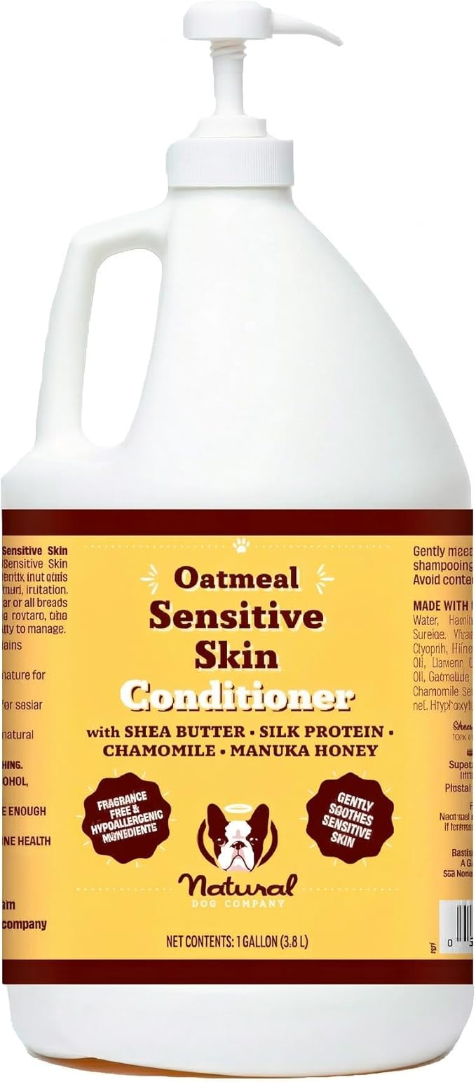 Natural Dog Company Sensitive Skin Dog Shampoo Gallon 128 oz Oatmeal Hypoallergenic Formula with Aloe, Manuka Honey & Chamomile Soothes Itchy, Dry, Flaky Skin Groomer & Multi-Dog Household Size