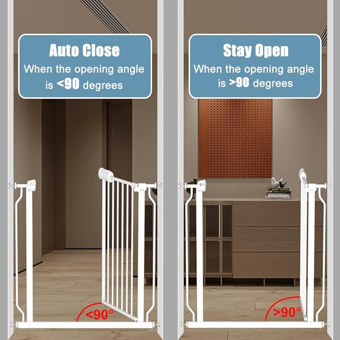Extra Wide Baby Gates 71.5-76.3 Inch White Pressure Mounted Baby Gate Indoor Safety Gates Pressure Mounted Child Gate for Stairs Doorways Hallways